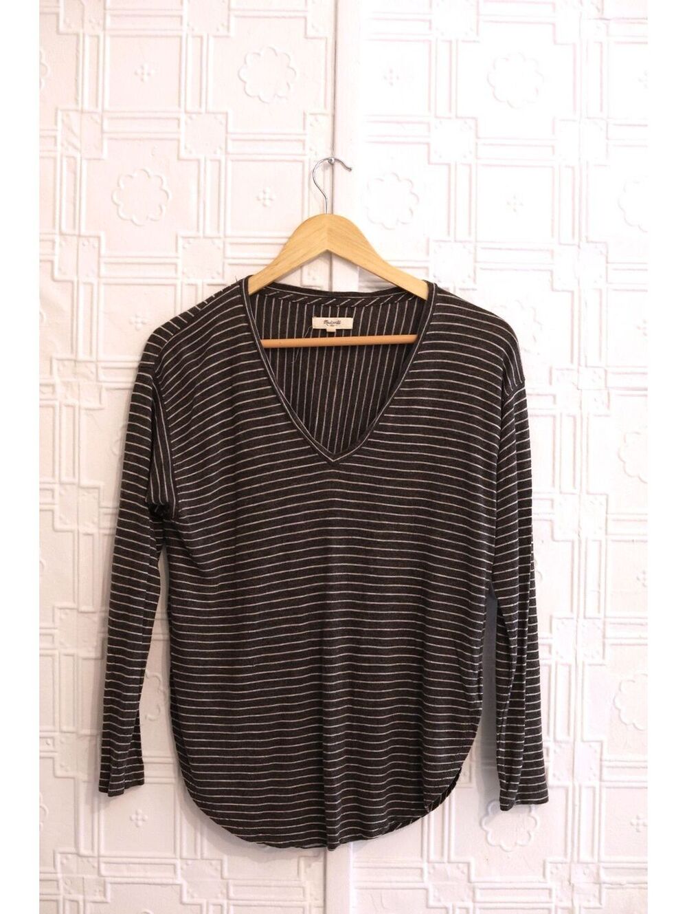 Madewell Striped V-Neck Long Sleeve Shirt